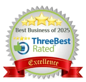 ThreeBestRated Best Business of 2025 excellence award badge